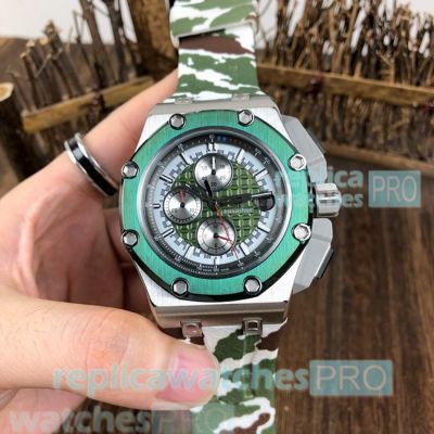 High Quality Audemars Piguet Royal Oak Offshore Replica Watch Green Bezel Camo Rubber Strap